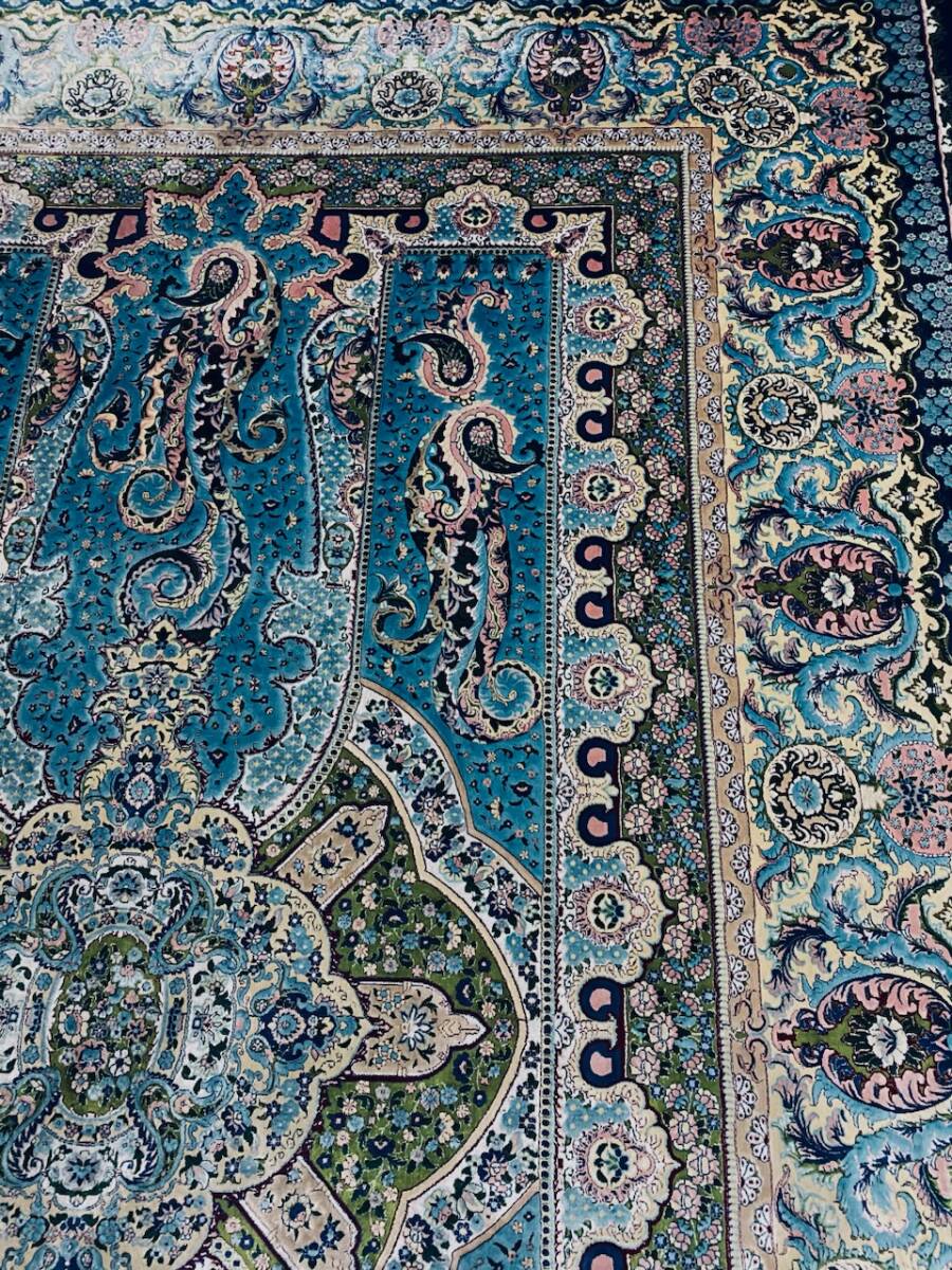 百貨店展示品　大判　シルク100％　 最高峰225万ノット　イラン産　手織り 高級ペルシャ絨毯 202×303cm #9_画像8