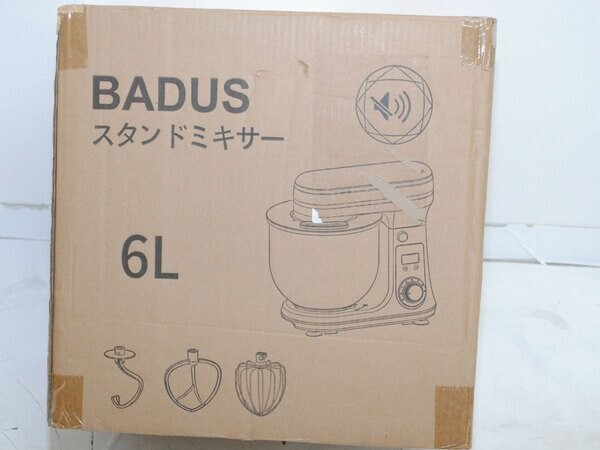 1円スタート 訳有 BADUS スタンドミキサー BM601 静音設計 6L大容量ボウル 6段階速度調節 15分タイマー機能 ブラック シルバー D01147_画像2