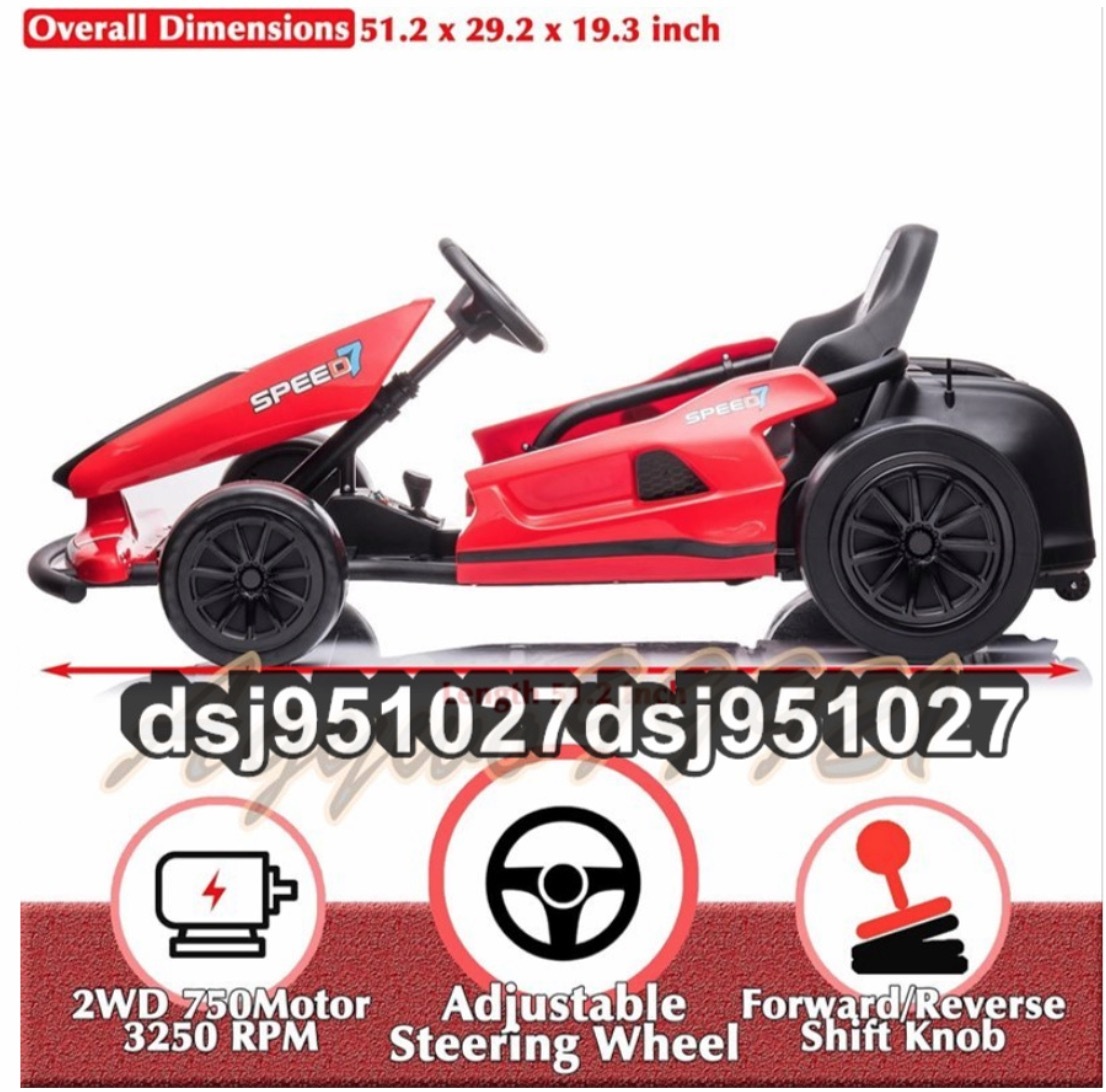 24V electric drift Cart 7.5MPH high speed go- Cart for children 6 -years old and more battery drive passenger vehicle toy 2WD electric go- Cart music reproduction red 