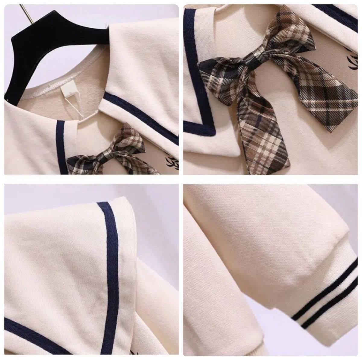 *140cm* uniform manner setup sailor suit sweatshirt check skirt cream beige child clothes Kids clothes oru tea n graduation ceremony go in . type 