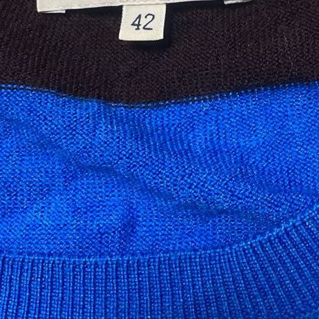 3828☆ ETRO エトロ トップス ニット セーター 半袖セーター クルーネック カジュアル レディース 42 ブルー_画像3