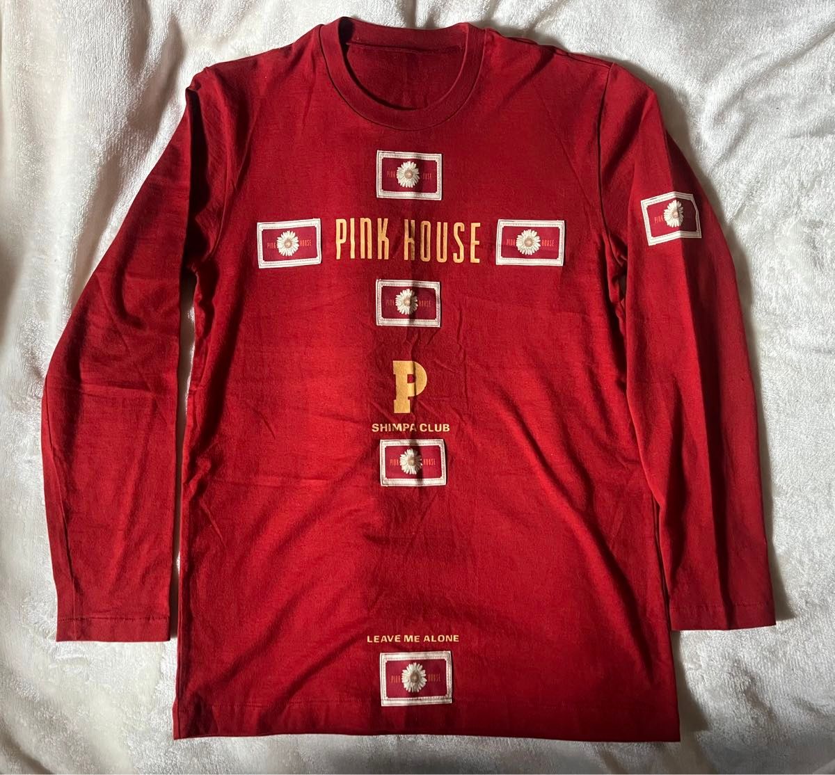 ピンクハウス　90年代前後ろロゴ・ワッペン入り長袖Ｔシャツ　赤/サイズL 美品ユーズド品