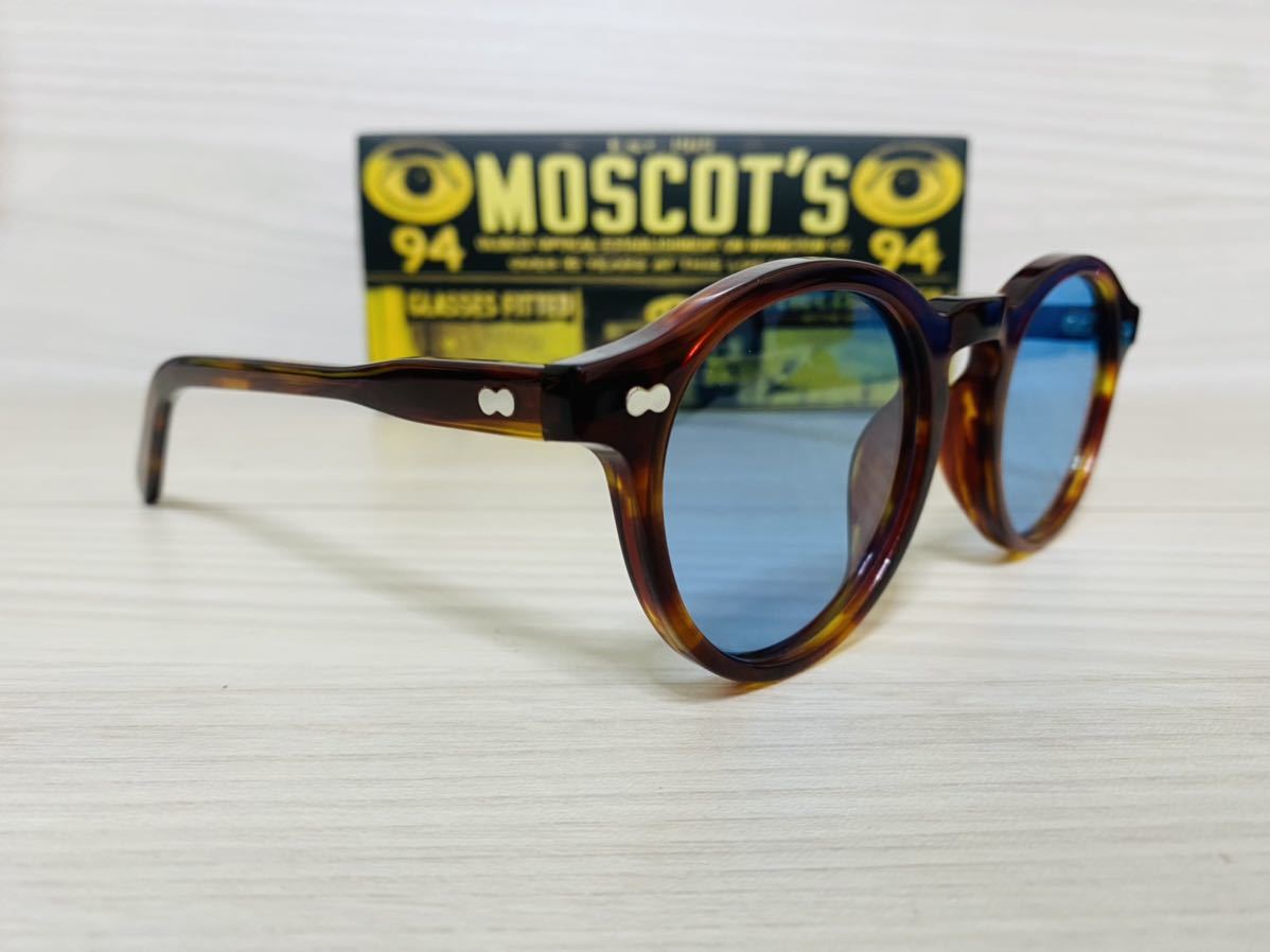 ★MOSCOT★モスコット★ミルゼン★サングラス★MILTZEN★伊達眼鏡 カラーレンズ ブルー ボストン ブロンド 鼈甲柄 未使用 美品_画像3