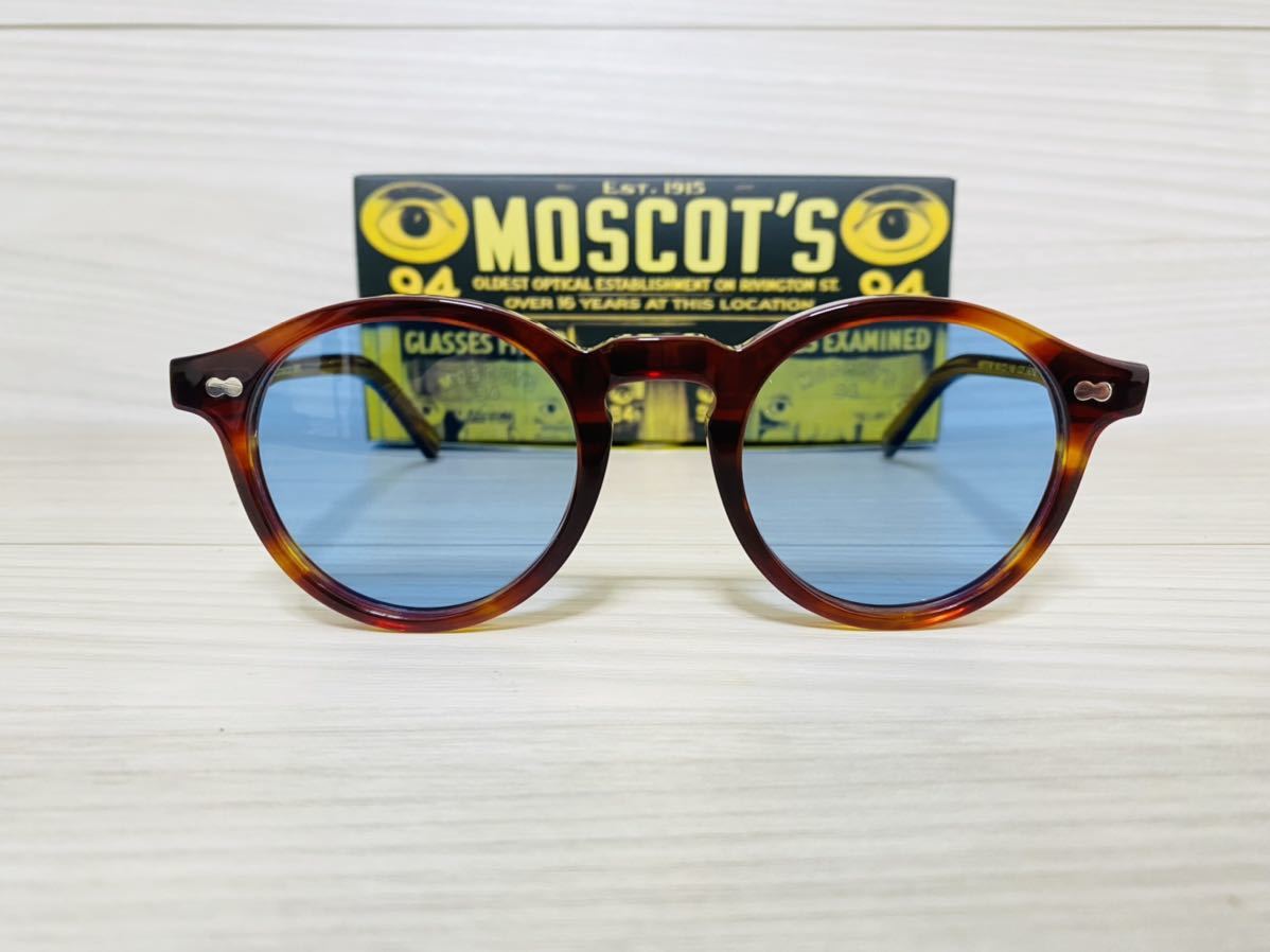 ★MOSCOT★モスコット★ミルゼン★サングラス★MILTZEN★伊達眼鏡 カラーレンズ ブルー ボストン ブロンド 鼈甲柄 未使用 美品_画像1