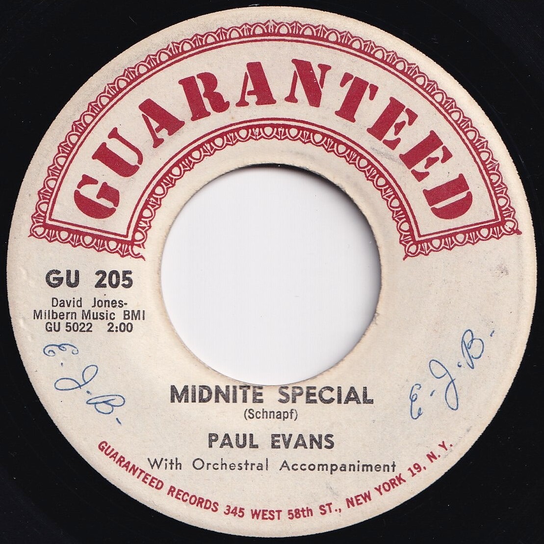 Paul Evans Midnite Special / Since I Met You Baby Guaranteed US GU 205 206035 R&B R&R レコード 7インチ 45_画像1