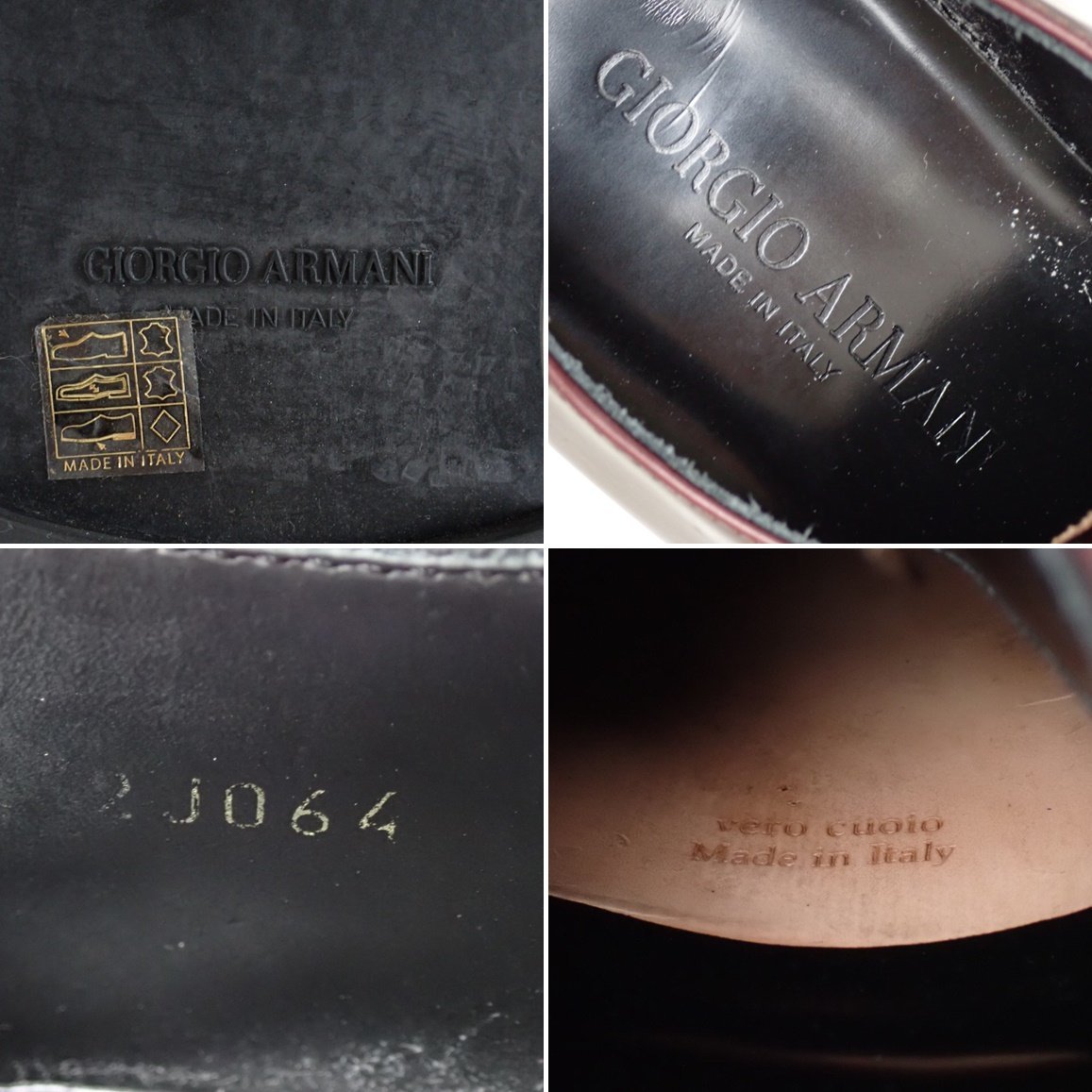 ★GIORGIO ARMANI/ジョルジオアルマーニ ストレートチップ レザーシューズ 24cm相当/バーガンディ/保管袋付き/革靴/紳士靴&1958700006の画像6