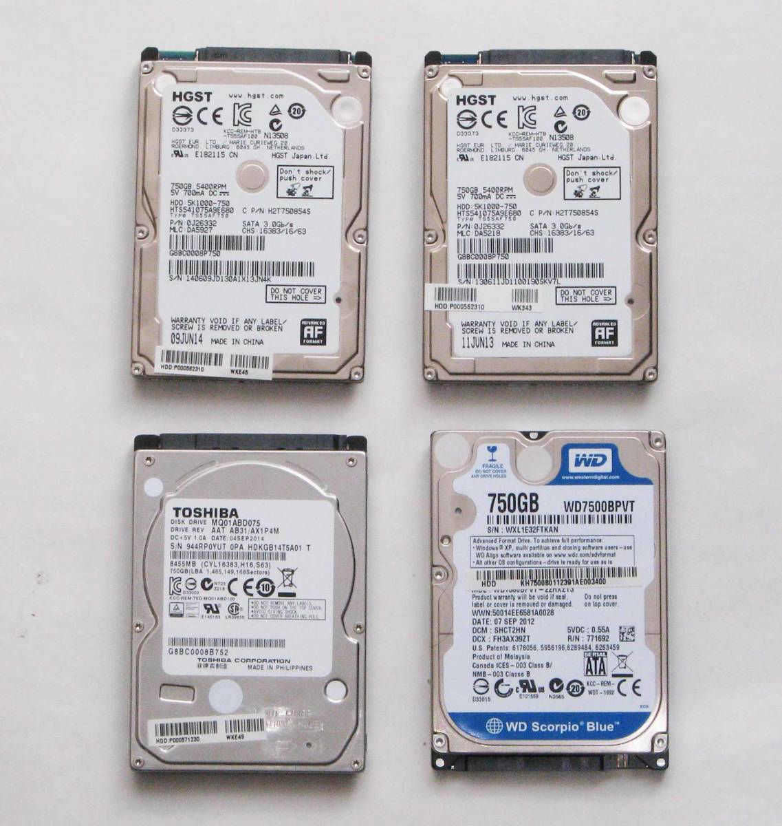 ■2.5in 750GB 4個SET■正常品 時間 2571h/4160h/6212h/6800h■送料520円_画像1