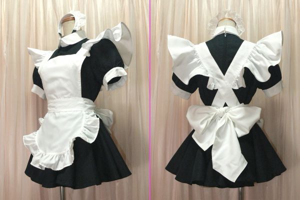 2-89☆ブラック＆ホワイト*超ミニスカートタイプ*メイド服*カチューシャ付き/M/W33.B43☆_画像2