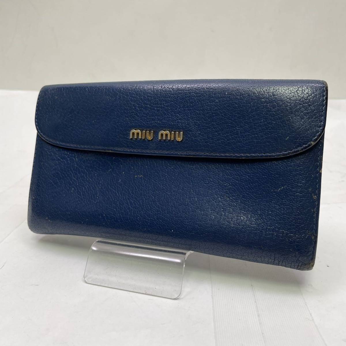 新品即決 miumiu B28-65 ブルー レザー 財布 長財布 ミュウミュウ 女性