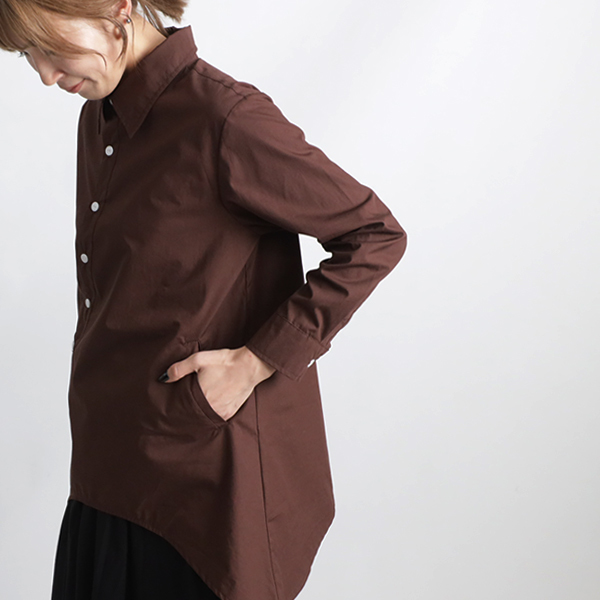 春支度ＳＡＬＥ　斜めボタン　ヘム変形ライン　シャツ　左ポケット付　前開き　長袖　上質コットン　K13