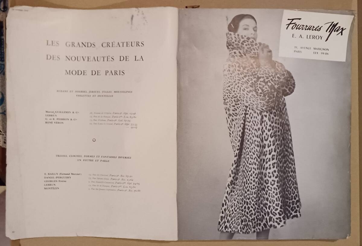 ！秀品！雑誌「LA・FEMME・CHIC【1956年】」残念ながら表紙無・縦横３１５×２４５×１４ミリ】２０４P（詳細不明）_画像4