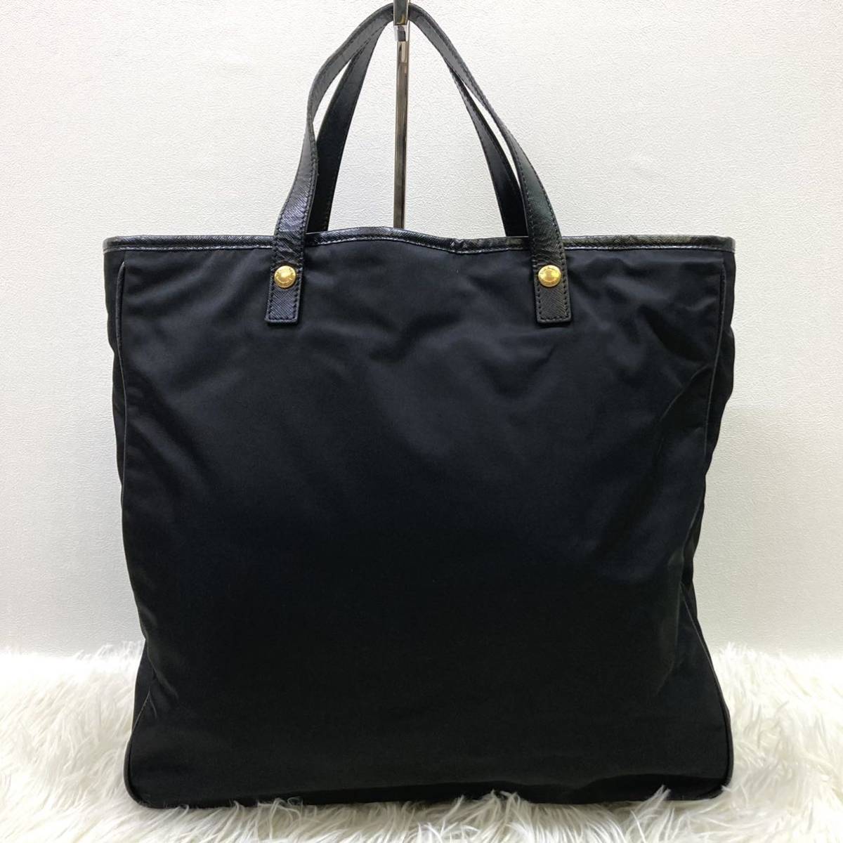 1円 【美品】 PRADA プラダ トートバッグ テスートナイロン サフィアーノレザー A4収納 メンズ レディース ブラック 2way ビジネス 白タグ_画像3