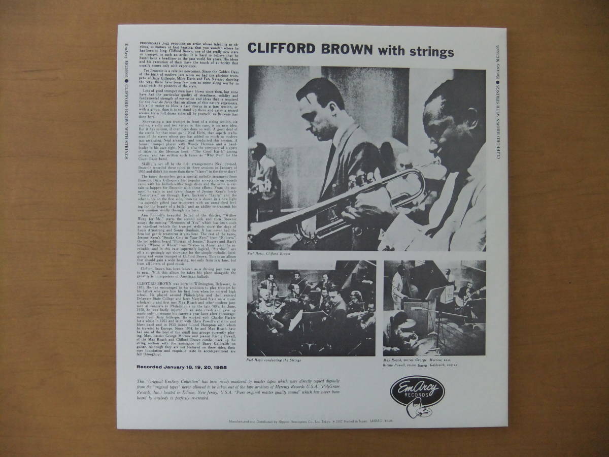 ■国内盤美品CLIFFORD BROWN WITH STRINGS(EmArcy MG36005/日本フォノグラム 195J-6)_画像2