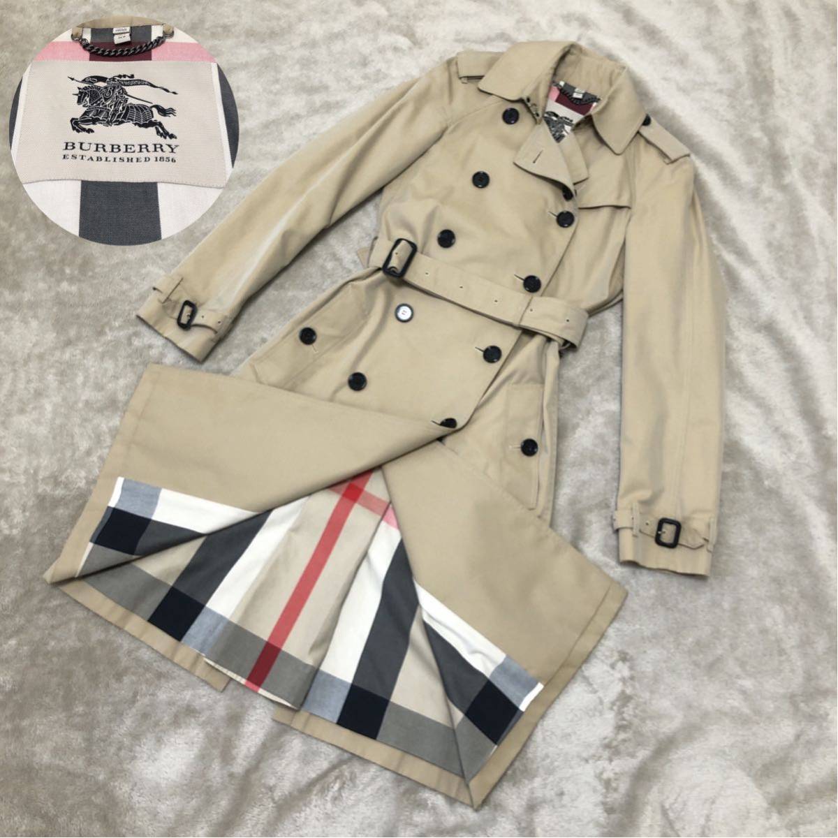 高級★BURBERRY PRORSUM バーバリープローサム トレンチコート 裏地メガチェックGBBURLIMCAS 36 英国製 ハニーベージュ_画像1