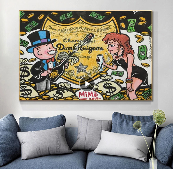  C3180 Monopoly モノポリー シャンパン ポップアート ストリート キャンバスアートポスター 50×70cm イラスト 海外製 枠なし_画像1