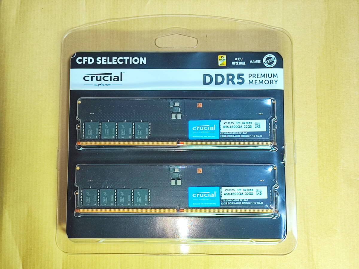 美品 動作確認済み DDR5-4800 64GBセット （32GB×2枚組） CFD crucial PC5-38400 W5U4800CM-32GS CL40 メモリ デスクトップ PC 納品書あり_画像3