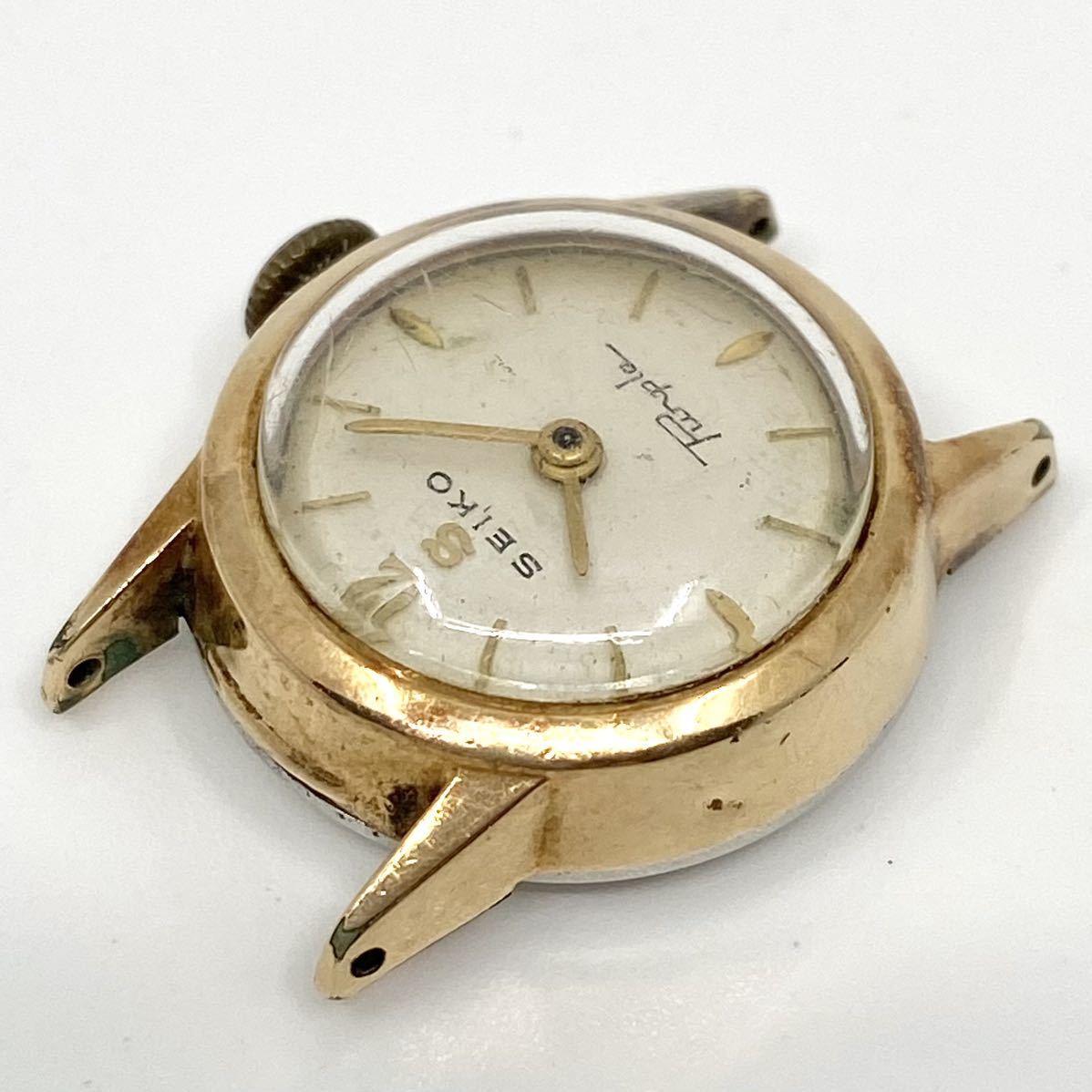 SEIKO Purple 腕時計 14K GOLD 手巻き 機械式 ラウンド バーインデックス 2針 ゴールド 金 セイコー アンティーク パープル D136_画像3