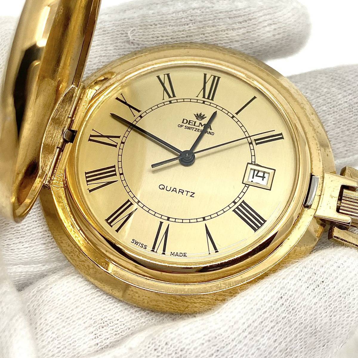DELMA pocket watch watch Date Rome n 3 hands quartz quartz Gold gold Dell maD132