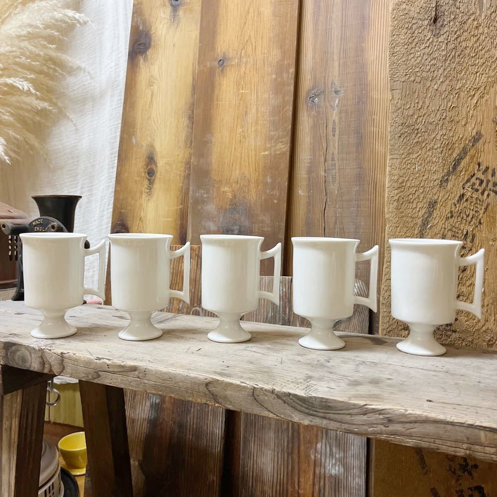 a 5個セット ヴィンテージ コーヒー カップ ティーカップ カフェ 陶器 白磁 足つき 雑貨 喫茶 古道具 古い コップ アンティーク 昭和レトロ_画像1