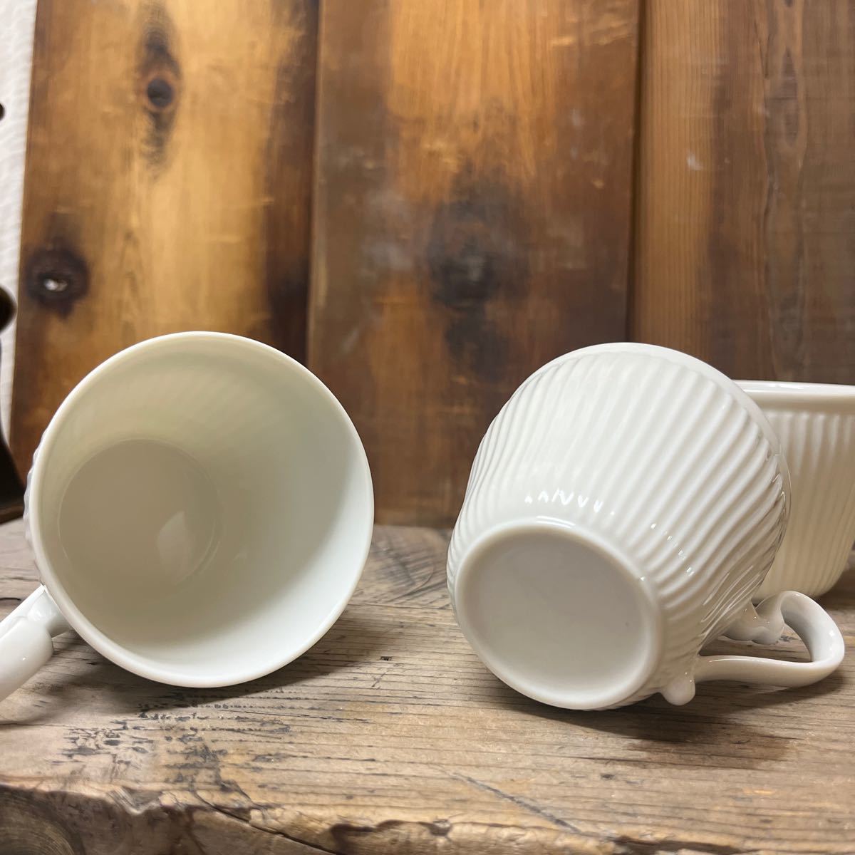 5個セット 縦リブ陶器 珈琲 コーヒー 白磁 アンティーク マグカップ カップ ビンテージ シンプル カフェ雑貨 ティーカップ 薄造り 蔵出し _画像3