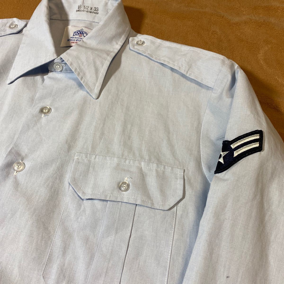 米空軍 ドレスシャツ メンズ ミリタリー 長袖 DSCP ライトブルー系 サイズ16 1/2 古着_画像9