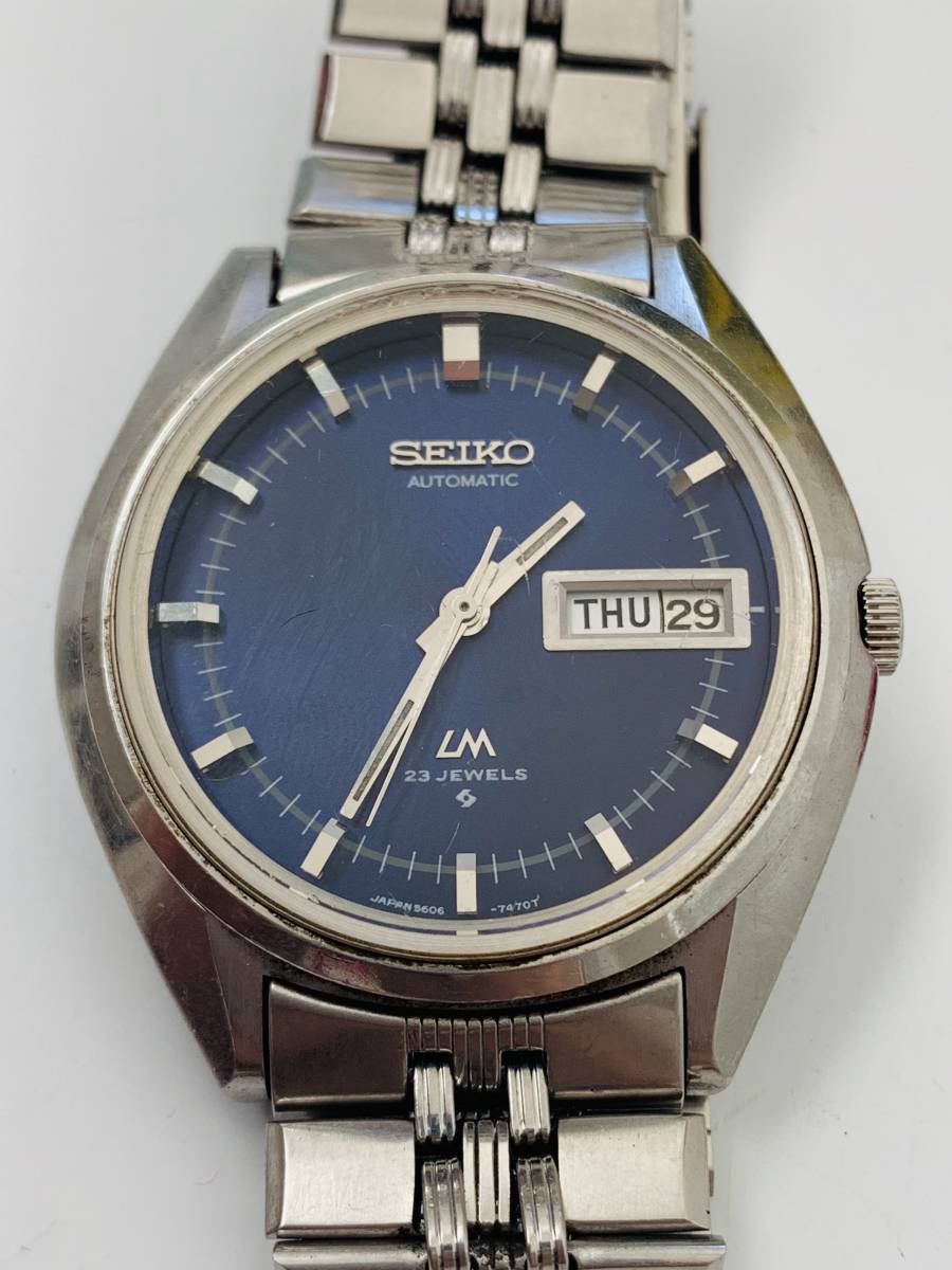 1692 480 jpy ~ operation goods SEIKO/ Seiko LM load matic 23 stone face  navy 5606-7190 self-winding watch men's wristwatch : Real Yahoo auction  salling