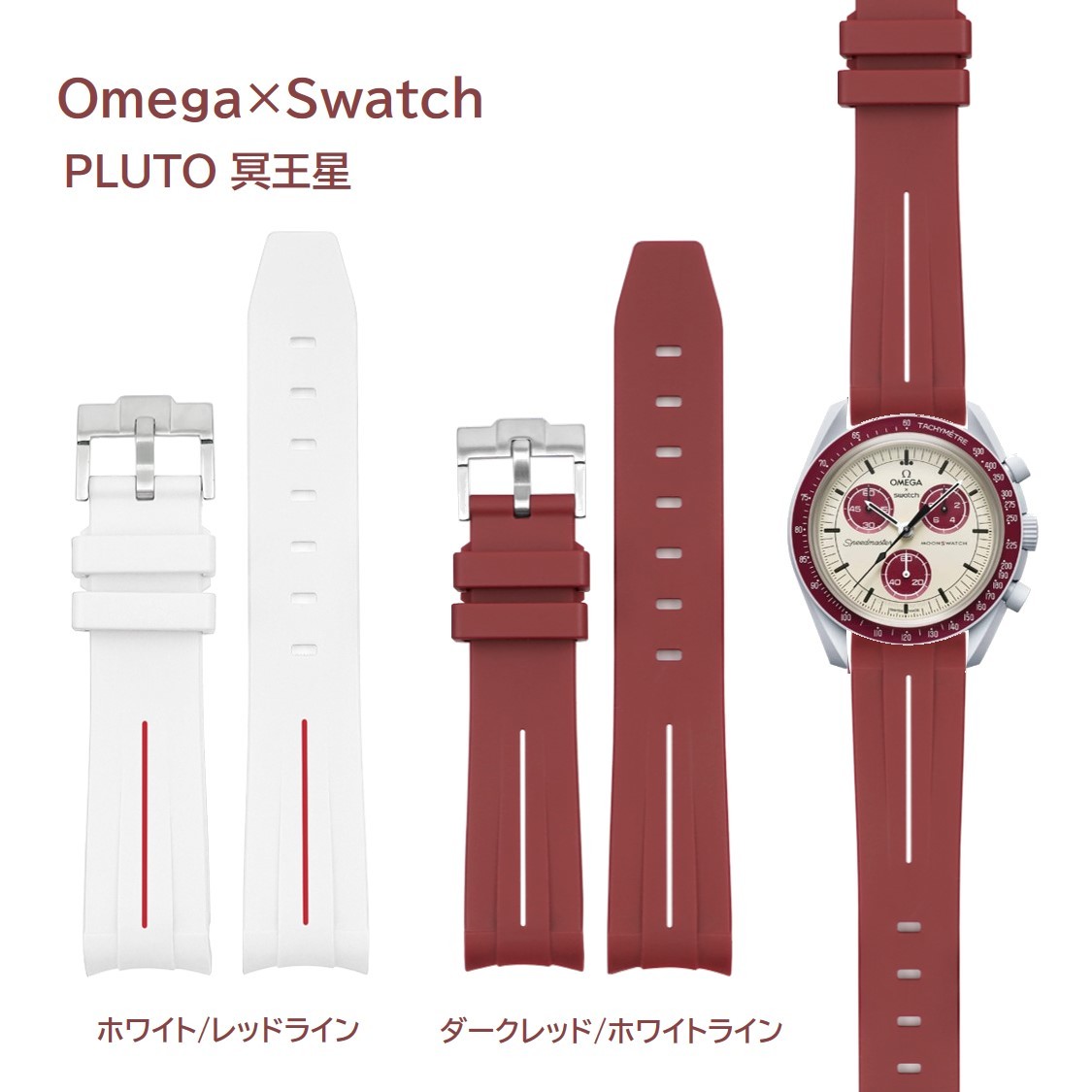 Omega×Swatch ライン入りラバーベルト ラグ20mm PLUTO用カラー