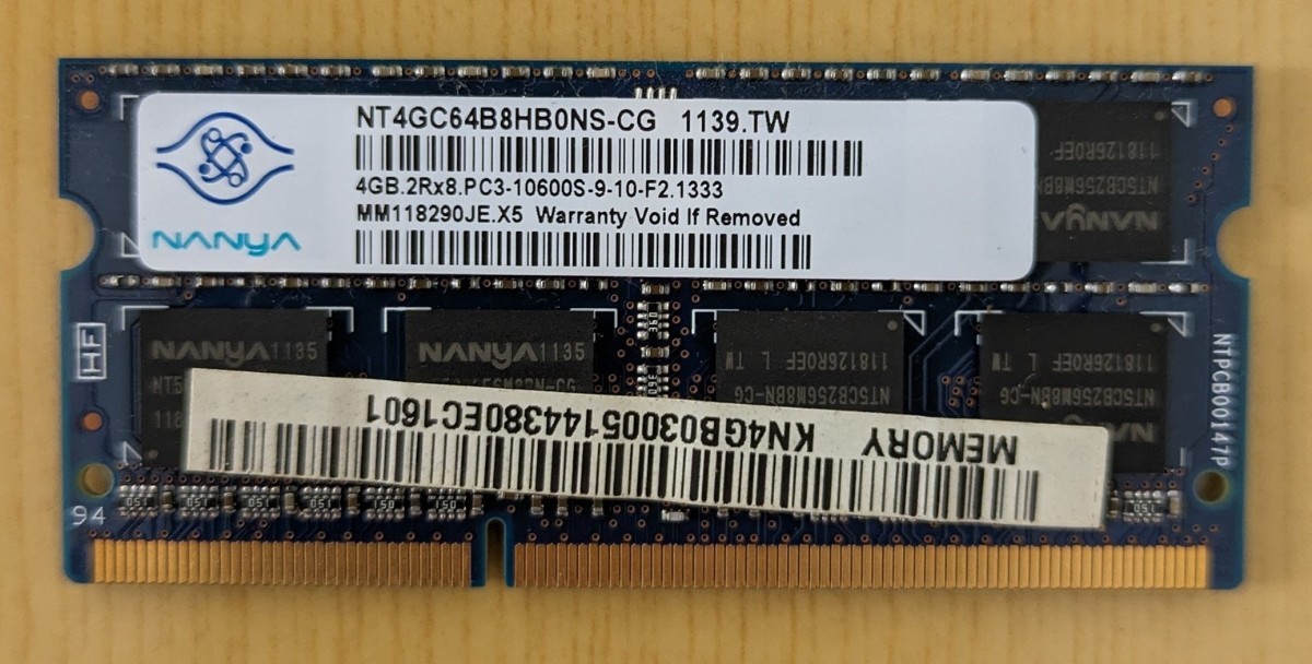 4GB メモリ PC3-10600S DDR3 1333 ノート用 nanya_画像1