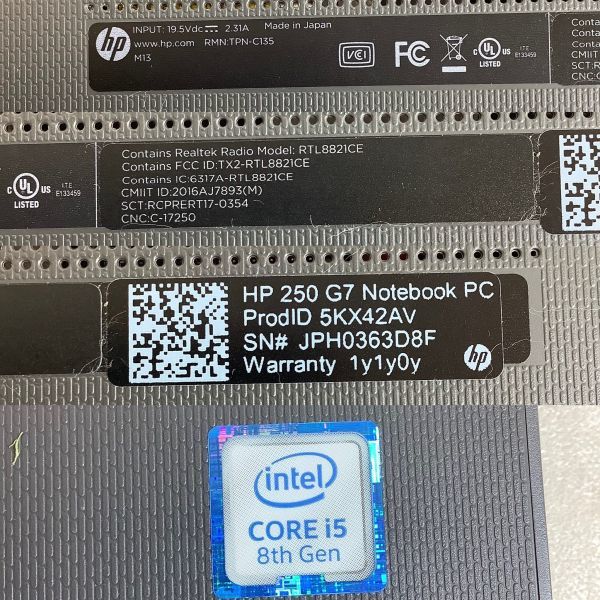 P008【動作品】初期化済み hp 250 G7. Intel Core i5-8265U. ■メモリ：4GB. ■SSD：256GB. ■Windows 10. ACケーブル付き_画像7