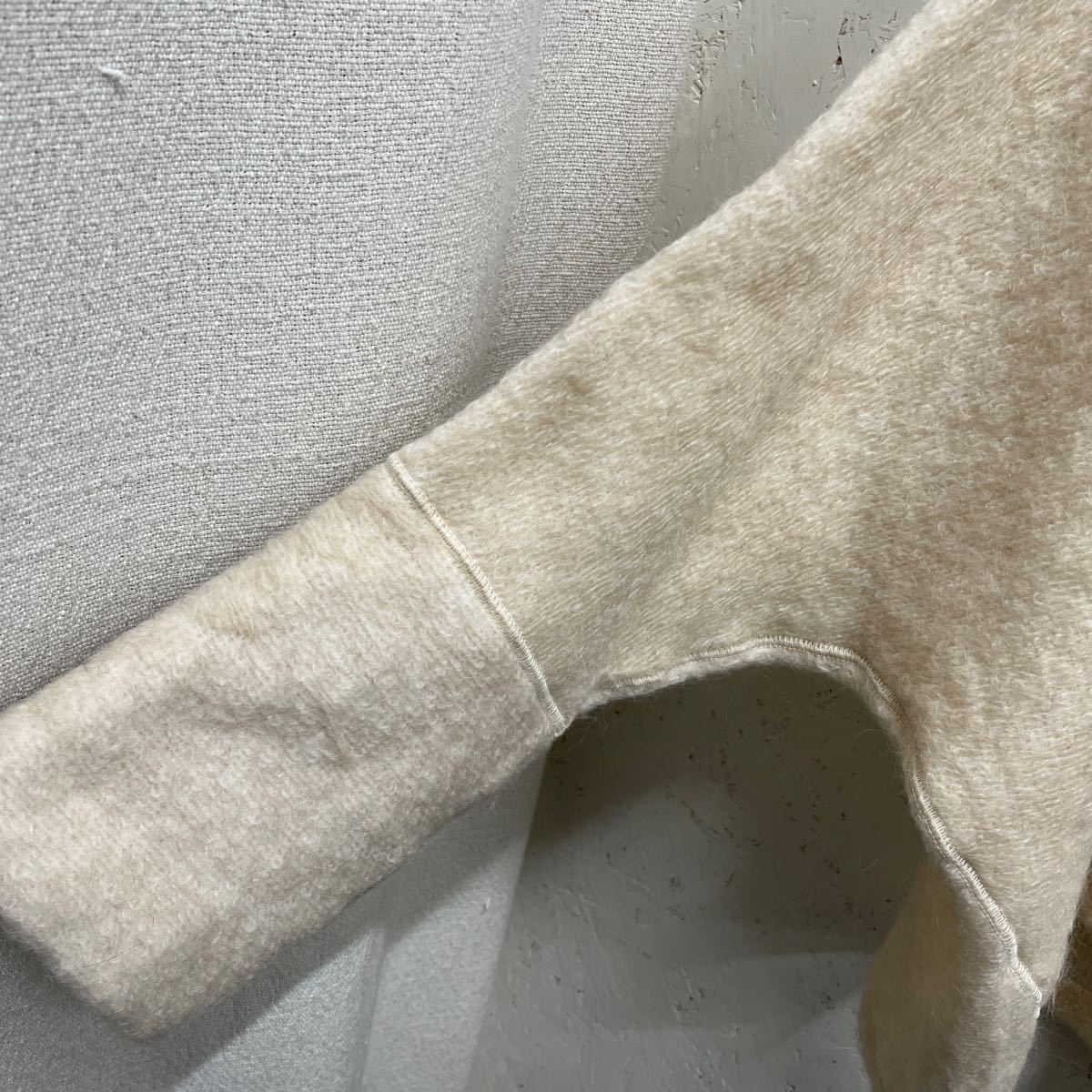 [ прекрасный товар!]b24 ichiichi шерсть moheya. длинный рукав кардиган слоновая кость бежевый мягкий материалы легкий свободно! сделано в Японии рекомендация!