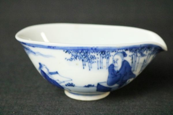 三浦竹泉 青華 芭蕉仙人 煎茶器 7点揃い 共箱 金継あり◇茶道具/急須/湯冷まし/茶碗/茶瓶/茶注/湯呑/白磁/染付/時代/骨董/古美術_画像9