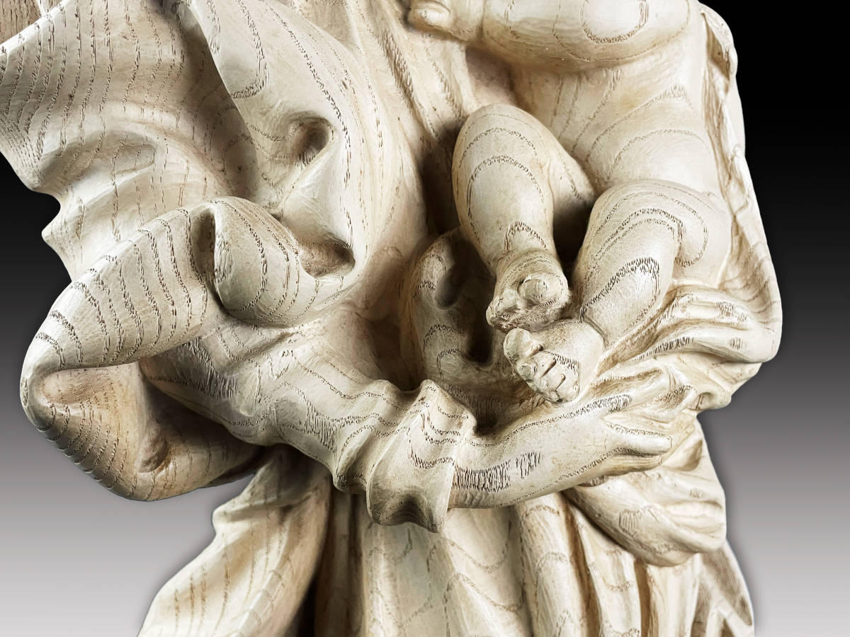 西洋アンティーク 幼きキリストを優しく抱く聖母マリア像 19世紀 特大 希少 高さ約69cm 木彫 石膏の画像8