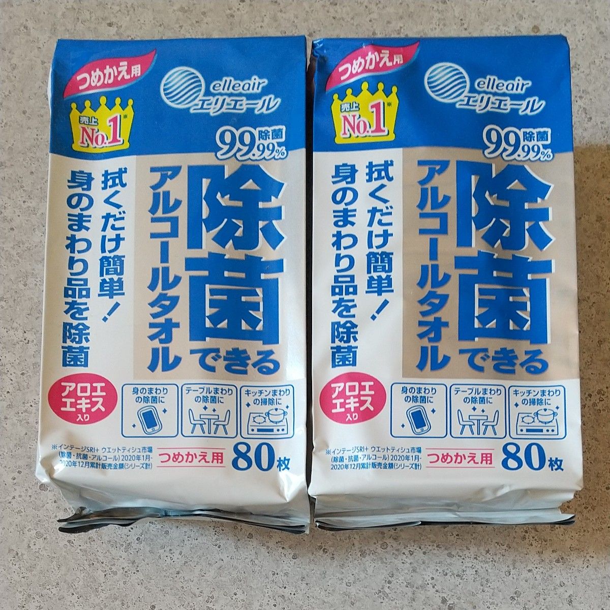 エリエール 除菌できるアルコールタオル つめかえ用 80枚入×2(160枚入)