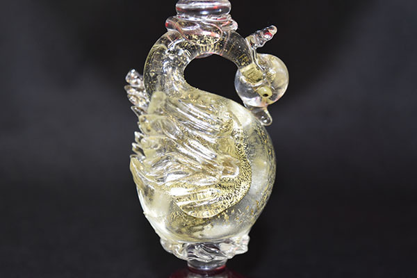 【光成】MURANO・イタリア製「ベネチアン・赤フリル・金彩鳥・オブジェカップ」無傷・高さ17.9㎝_画像6