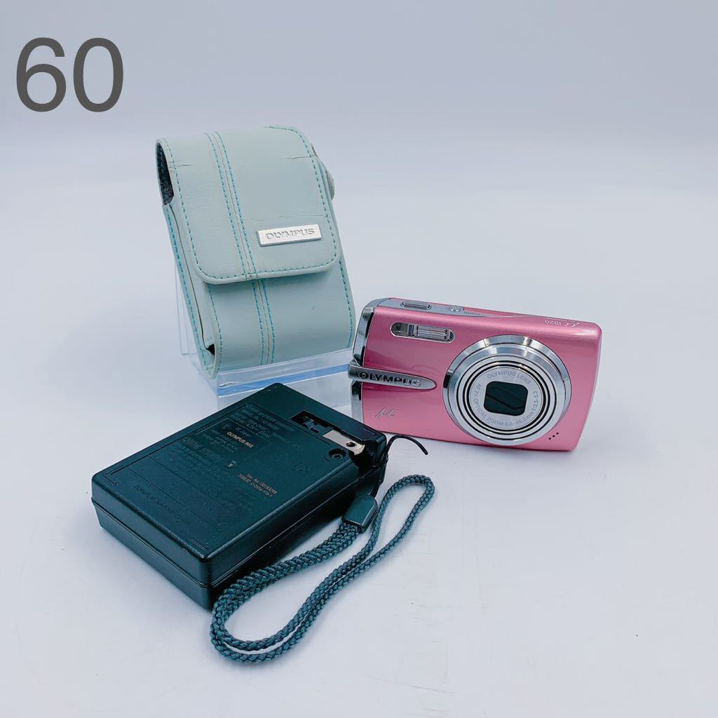 2A037 OLYMPUS オリンパス デジカメ カメラ μ1020 6.6-46.2mm 1:3.5-5.3 ソフトケース付 充電器付 通電動作確認済　ピンク_画像1