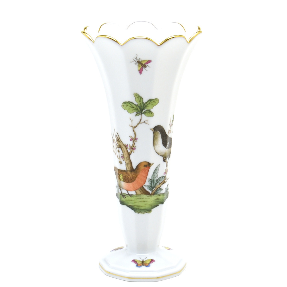 ヘレンド ロスチャイルドバード 花瓶(07075) 手描き 磁器製 飾り壺 花器 ラッパ形 花活け 飾り物 ハンガリー製 新品 Herend