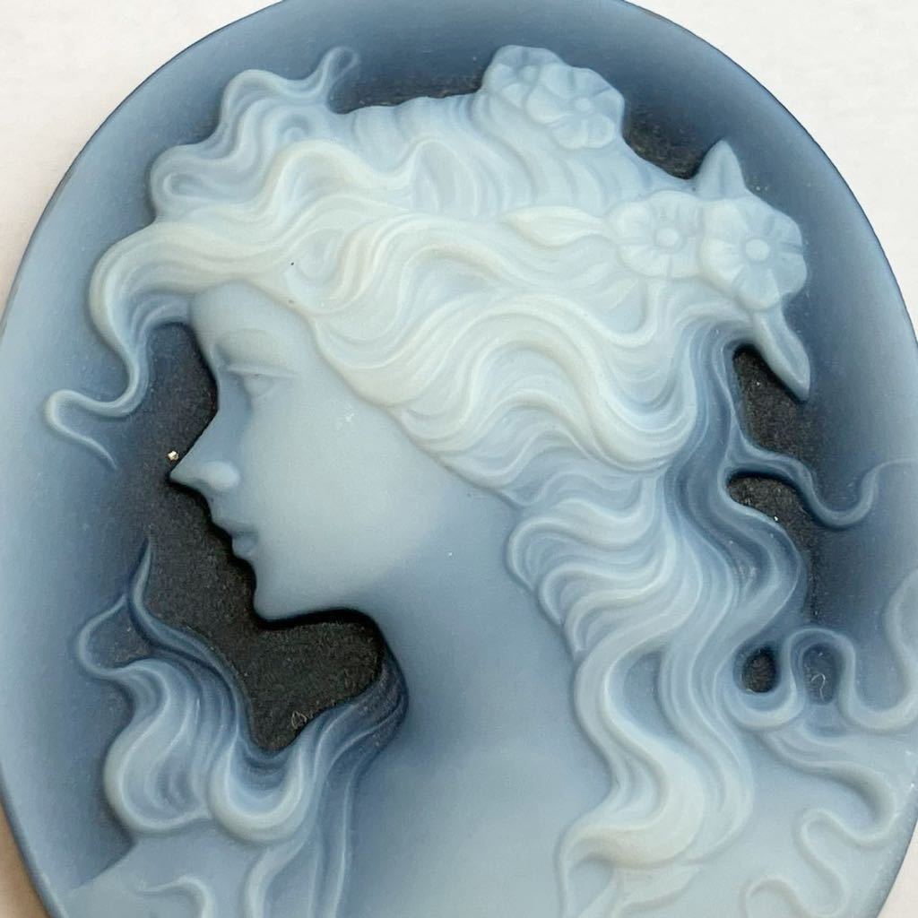 ［ストーンカメオ11.8g］F 59ct 約45.0×35.1mm 貴婦人 CAMEO stoneルース アンティーク メノウ めのう 瑪瑙 _画像3