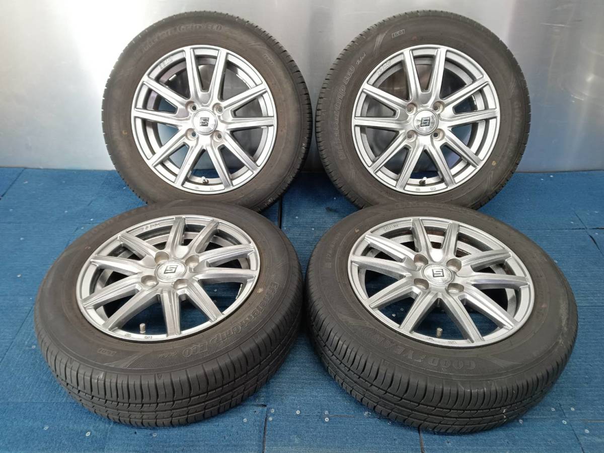 ★8-8.5分山★20年製★ グッドイヤーEfficientGrip ECO 175/65R14 社外ホイール 14×5.5J +43 4H-100 4本セット E178の画像1