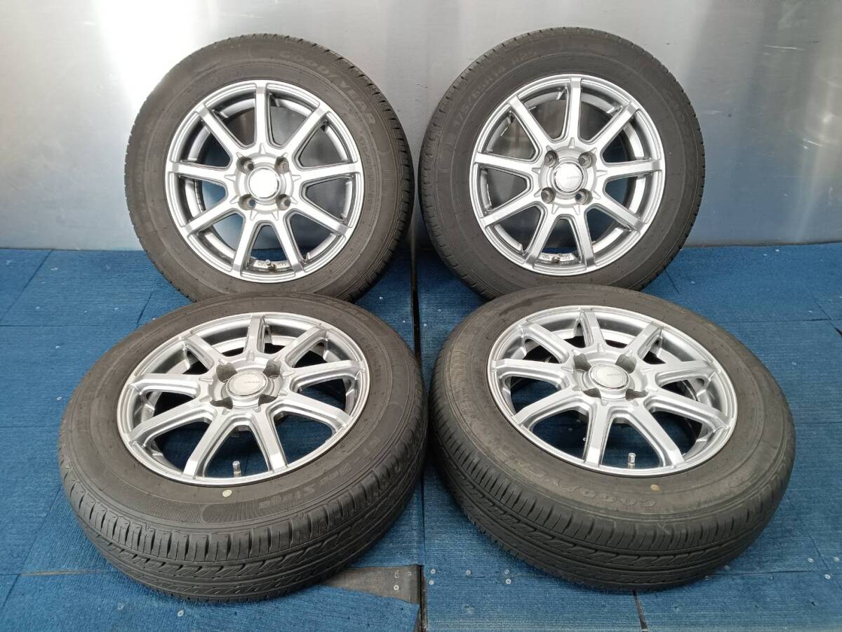 ★8-8.5分山★19年製★ グッドイヤーGT-ECO Stage 175/65R14　社外ホイール 14×5.5J +38 4H-100 4本セット　E325_画像1