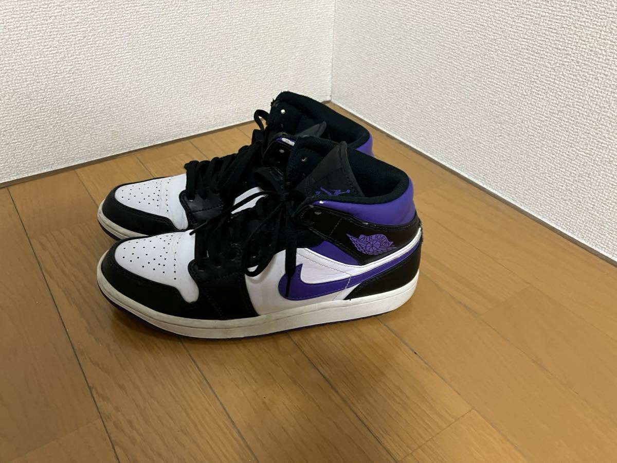 ナイキ エアジョーダン 1 ミッド ブラック コートパープル NIKE AIR JORDAN 1 MID US8.5 26.5センチ 554724-095 エア ジョーダン_画像1