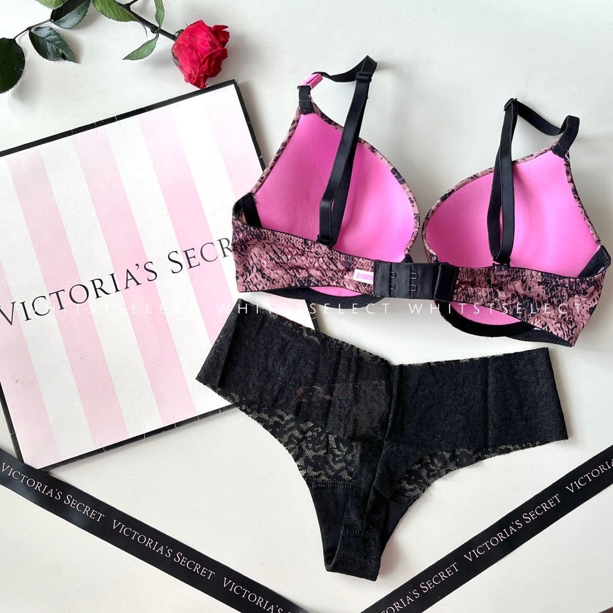 【３２Ｃ/ＸＳ】プッシュアップブラ＆ソング Victoria's Secret PINK スネーク ブラック