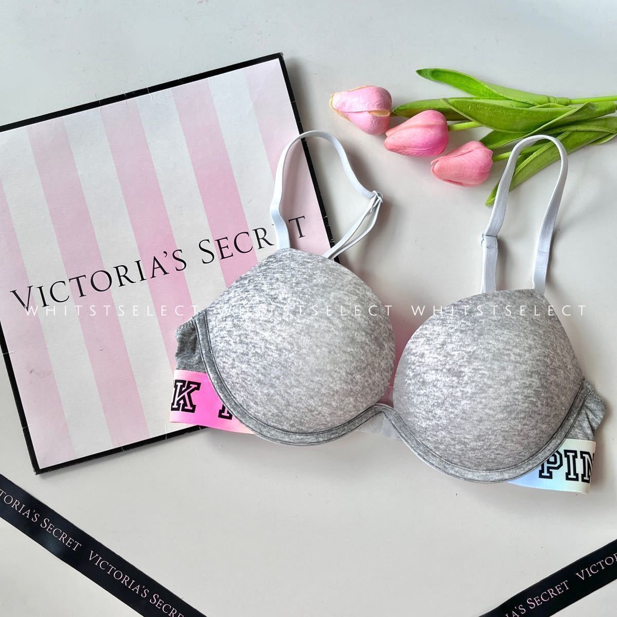 【３２Ａ】スーパープッシュアップブラ Victoria's Secret PINK Victoria's Secret グレー レインボー_画像1