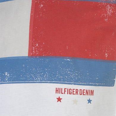 希少 美品 TOMMY HILFIGER DENIM トミーヒルフィガー デニム かすれ加工 フラッグロゴ Tシャツ M 白 ホワイト 赤 レッド 紺 ネイビー ロゴ_画像3