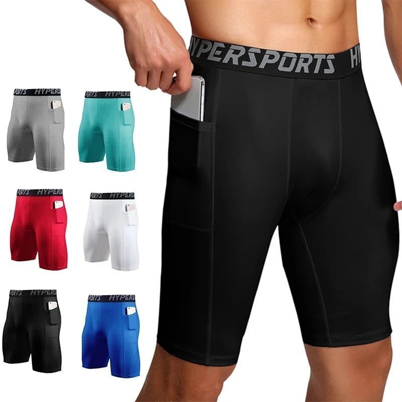 【ブラック XL】メンズ コンプレッションショーツ ポケット付き スポーツウェア ジムタイツ ランニングショーツ