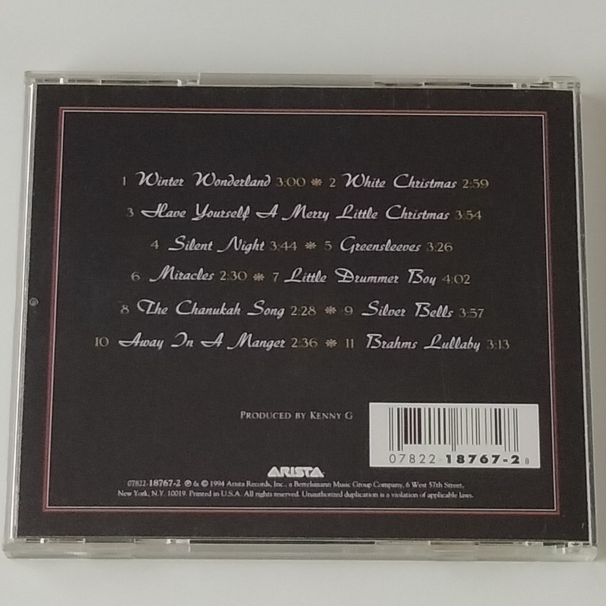 【輸入盤CD】KENNY G/MIRACLES THE HOLIDAY ALBUM(18767-2)ケニー・G/ミラクルズ/クリスマス・アルバム/1994年_画像2