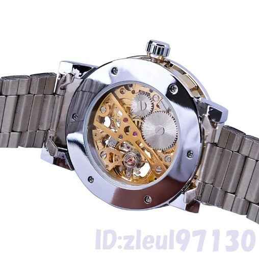Jb2278: 海外トップブランド メンズ高級腕時計 機械式スケルトンダイヤル手巻き ストーンステンレスバンド WINNER ウォッチ_画像6