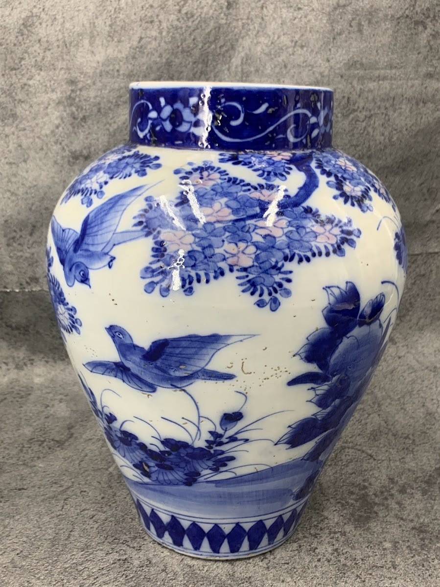 【 古伊万里 花瓶 壺 】陶器 焼物 花器 鳥 花 骨董_画像2