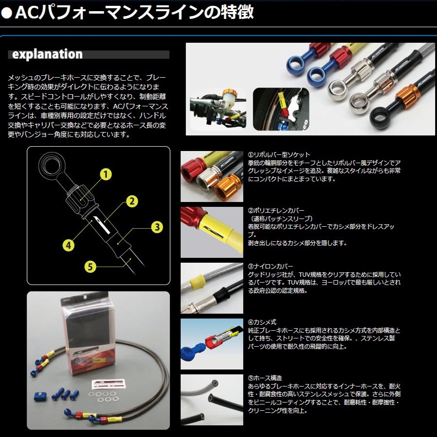 GSXR250R 89-91 メッシュ ブレーキホース フロント ACパフォーマンス アクティブ 32155030_画像2