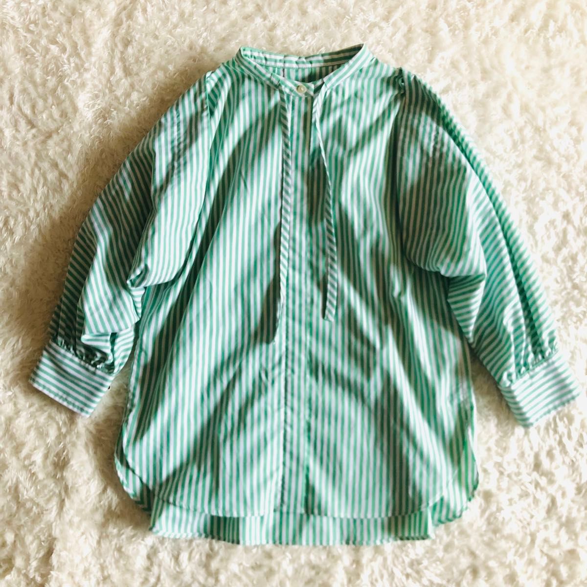 美品●アダムエロペ●マルチWAYシャツ ストライプ 洗える 七分袖