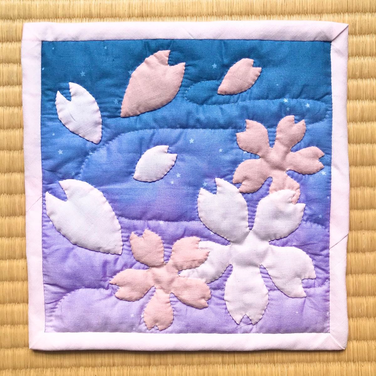 オリジナル ハワイアンキルト ハンドメイド タペストリー 壁掛けキルト 桜 